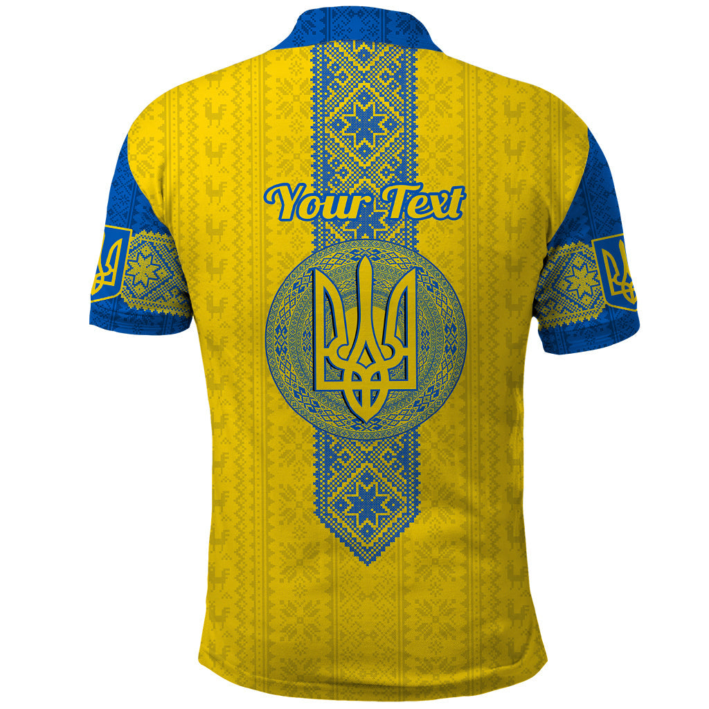 Personalised Ukraine Polo Shirt Gold Trident Folk Pattern LT14