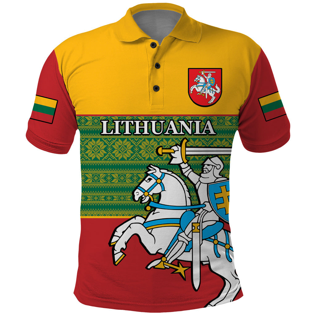 Personalised Lithuania Polo Shirt Lithuanian Coat Of Arms Mix Folk Pattern LT14