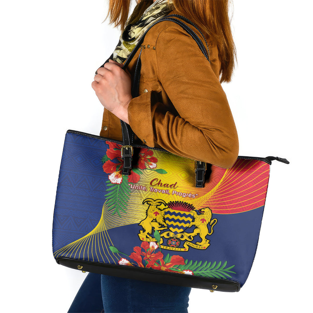 Chad Independence Day Leather Tote Bag Happy 64 Years Of Independence LT14