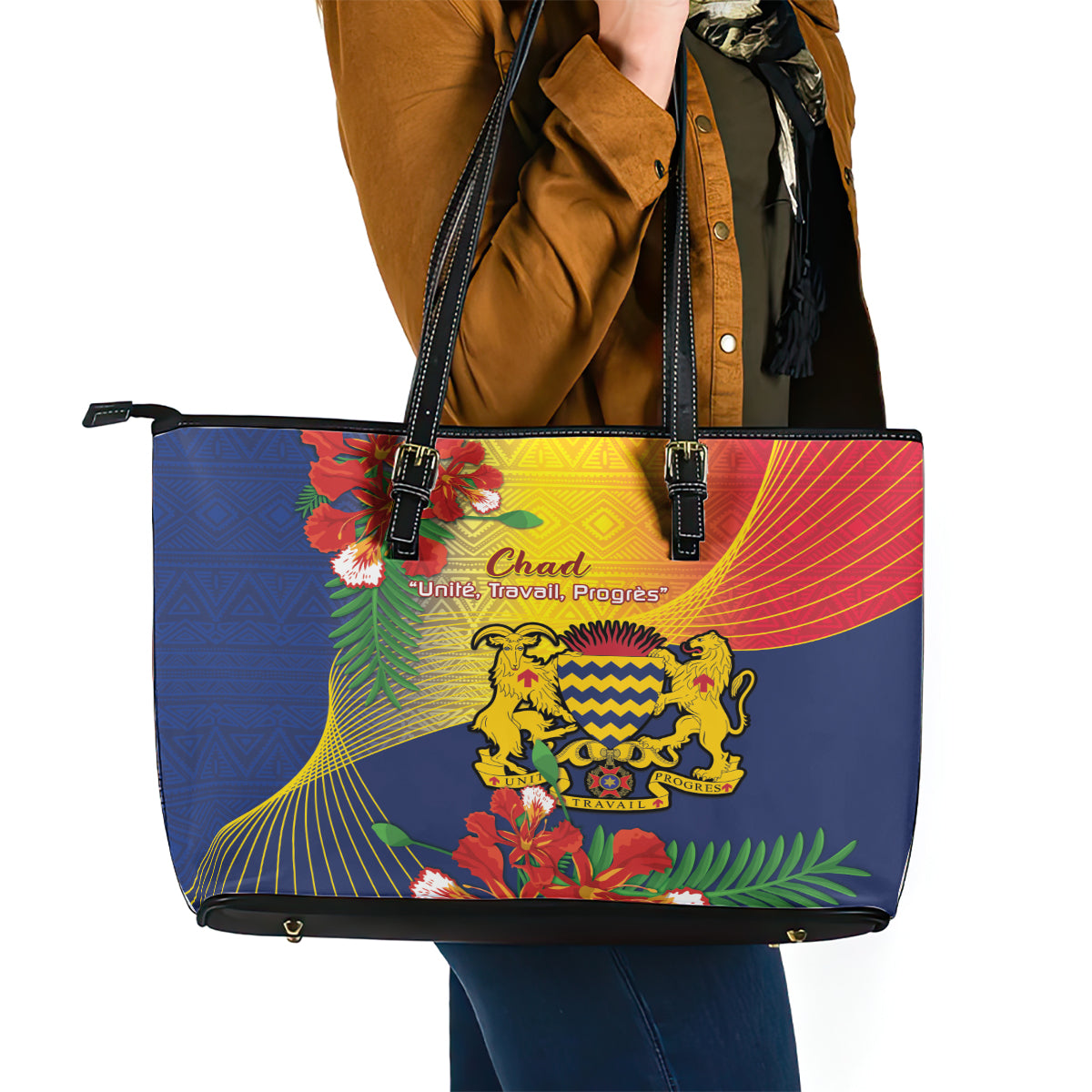 Chad Independence Day Leather Tote Bag Happy 64 Years Of Independence LT14