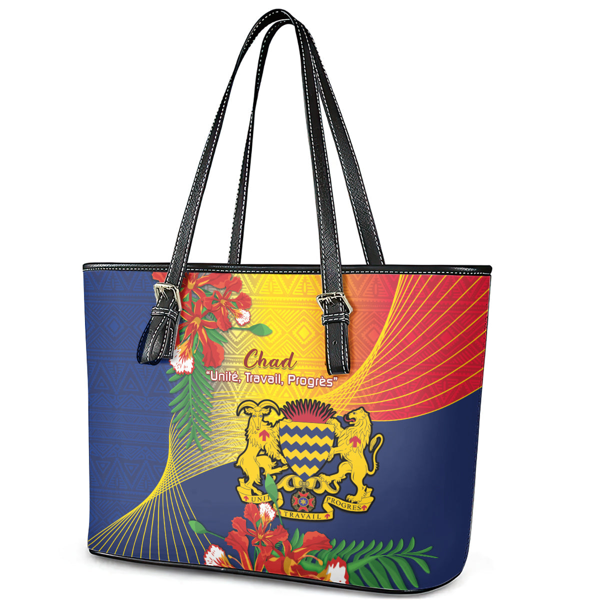 Chad Independence Day Leather Tote Bag Happy 64 Years Of Independence LT14