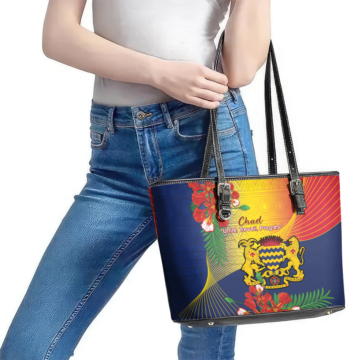 Chad Independence Day Leather Tote Bag Happy 64 Years Of Independence LT14
