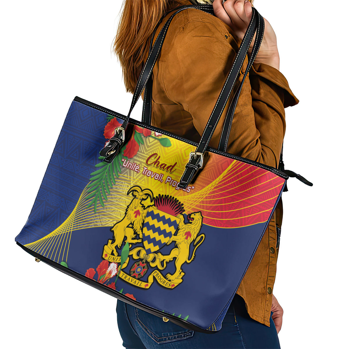 Chad Independence Day Leather Tote Bag Happy 64 Years Of Independence LT14