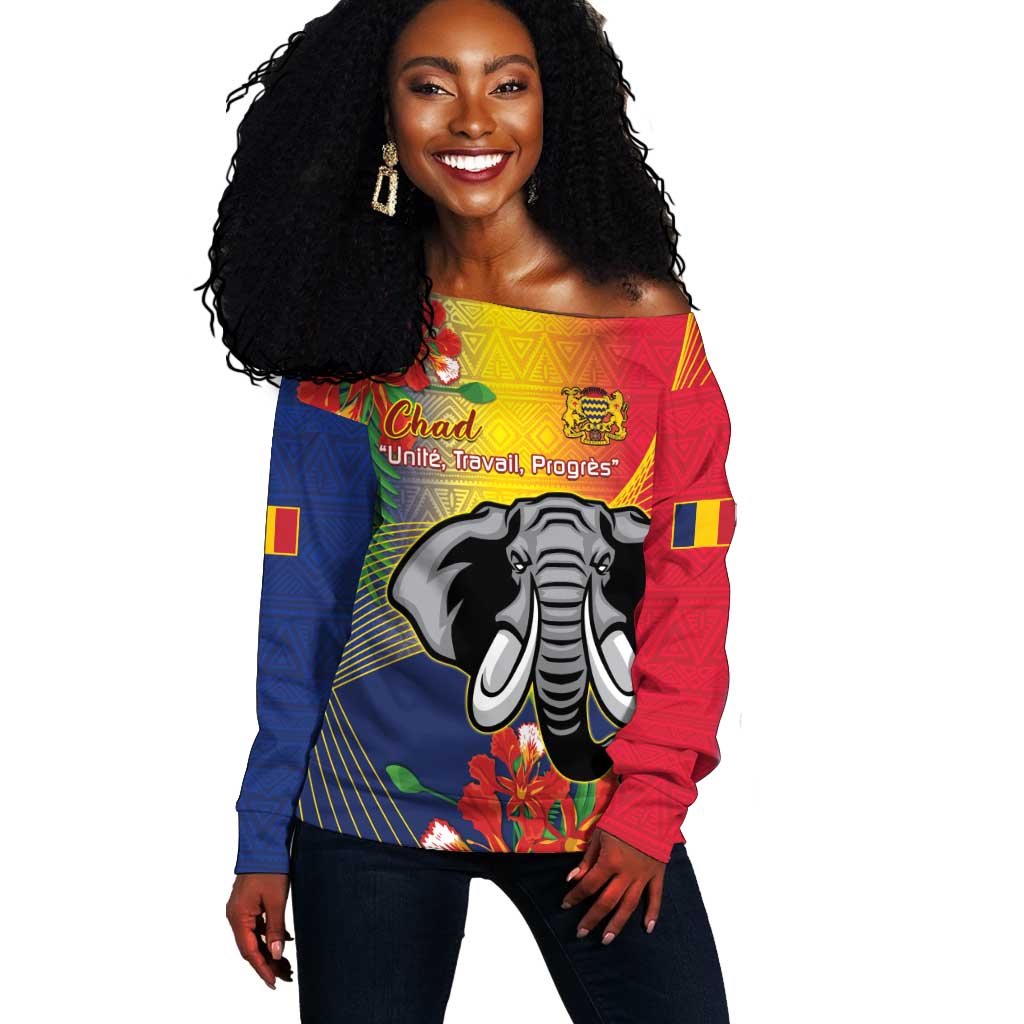 Chad Independence Day Off Shoulder Sweater Happy 64 Years Of Independence LT14