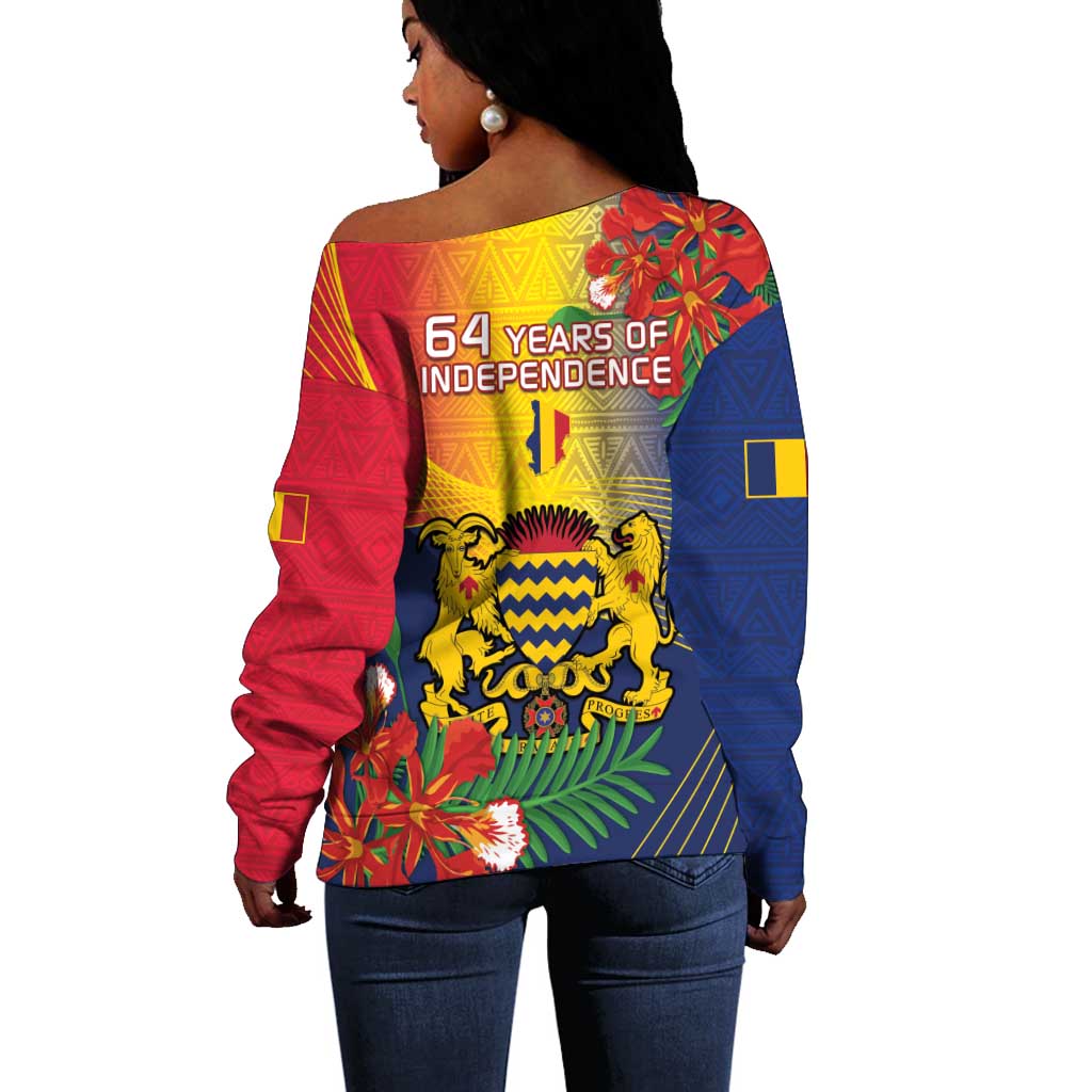 Chad Independence Day Off Shoulder Sweater Happy 64 Years Of Independence LT14
