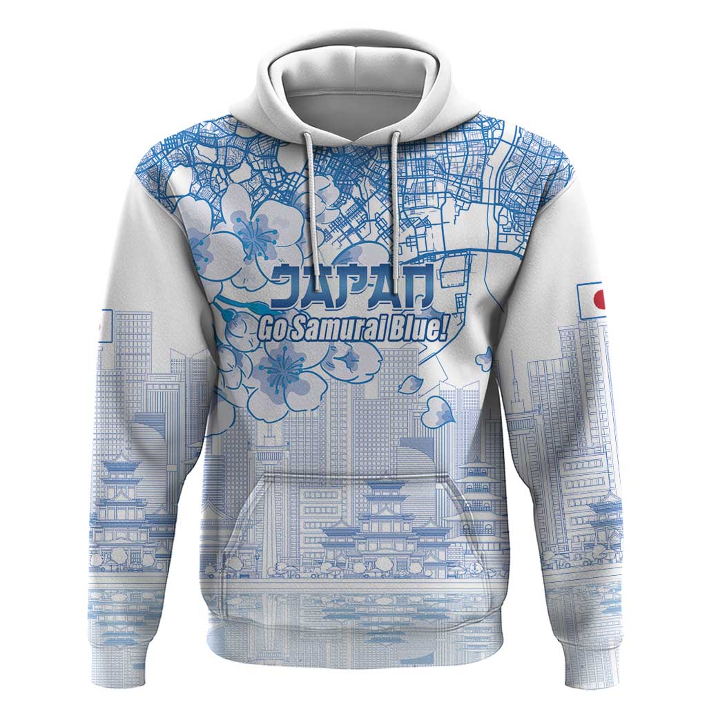 Custom Japan Football Hoodie Go Samurai Blue Sakura Tokyo Style LT14