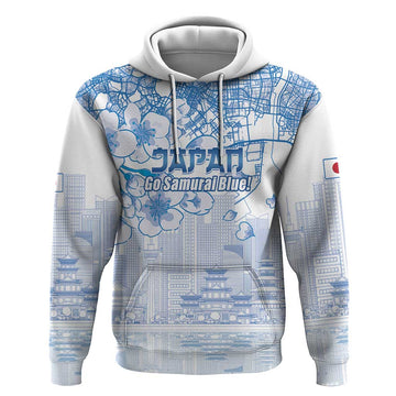 Custom Japan Football Hoodie Go Samurai Blue Sakura Tokyo Style LT14