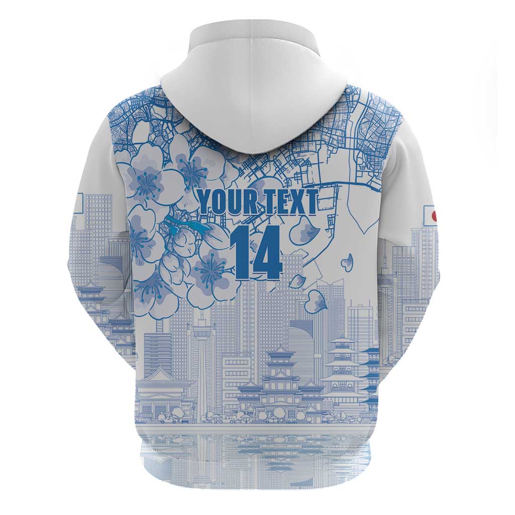 Custom Japan Football Hoodie Go Samurai Blue Sakura Tokyo Style LT14