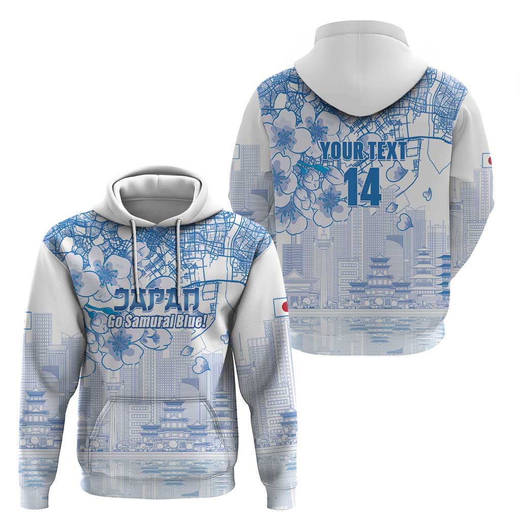 Custom Japan Football Hoodie Go Samurai Blue Sakura Tokyo Style LT14