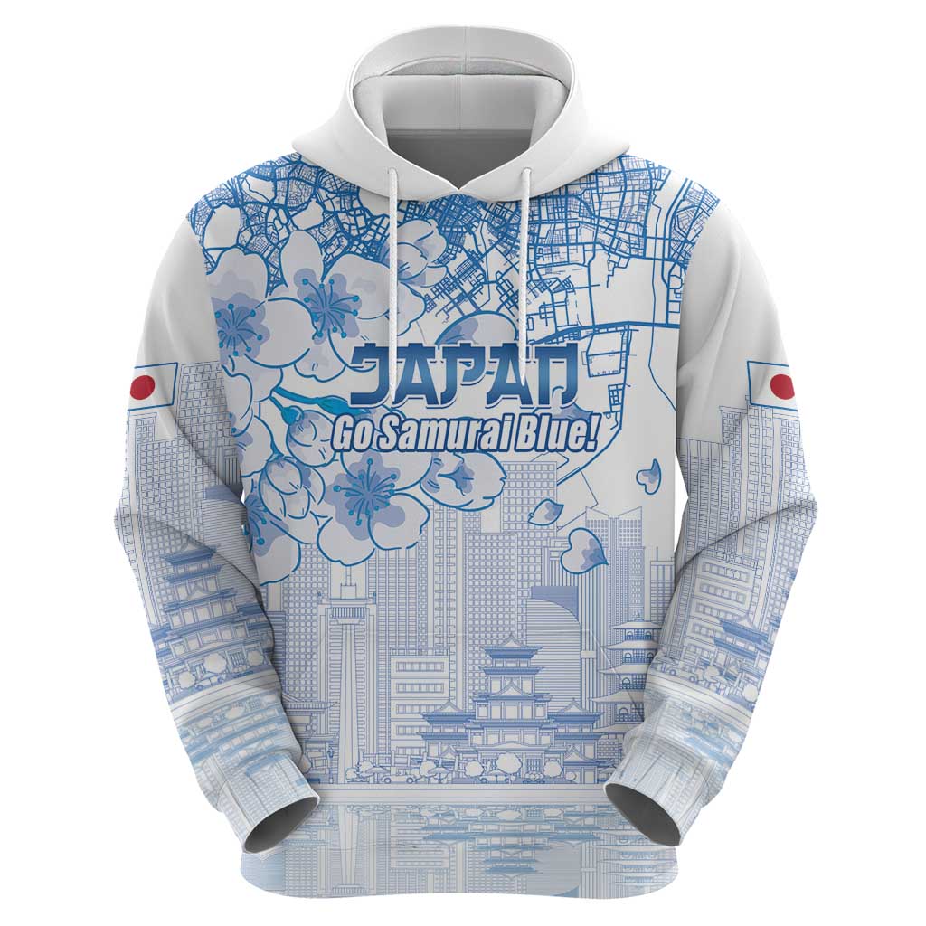 Custom Japan Football Hoodie Go Samurai Blue Sakura Tokyo Style LT14