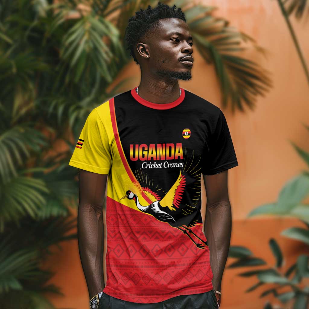 Afro Cricket Uganda Custom T shirt Go Cranes African Pattern LT14