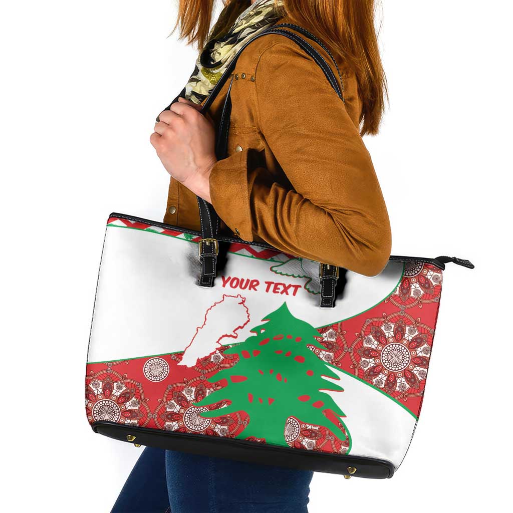 Personalised Lebanon Independence Day Leather Tote Bag Lebanese Map With Cedrus LT14