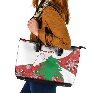 Personalised Lebanon Independence Day Leather Tote Bag Lebanese Map With Cedrus LT14