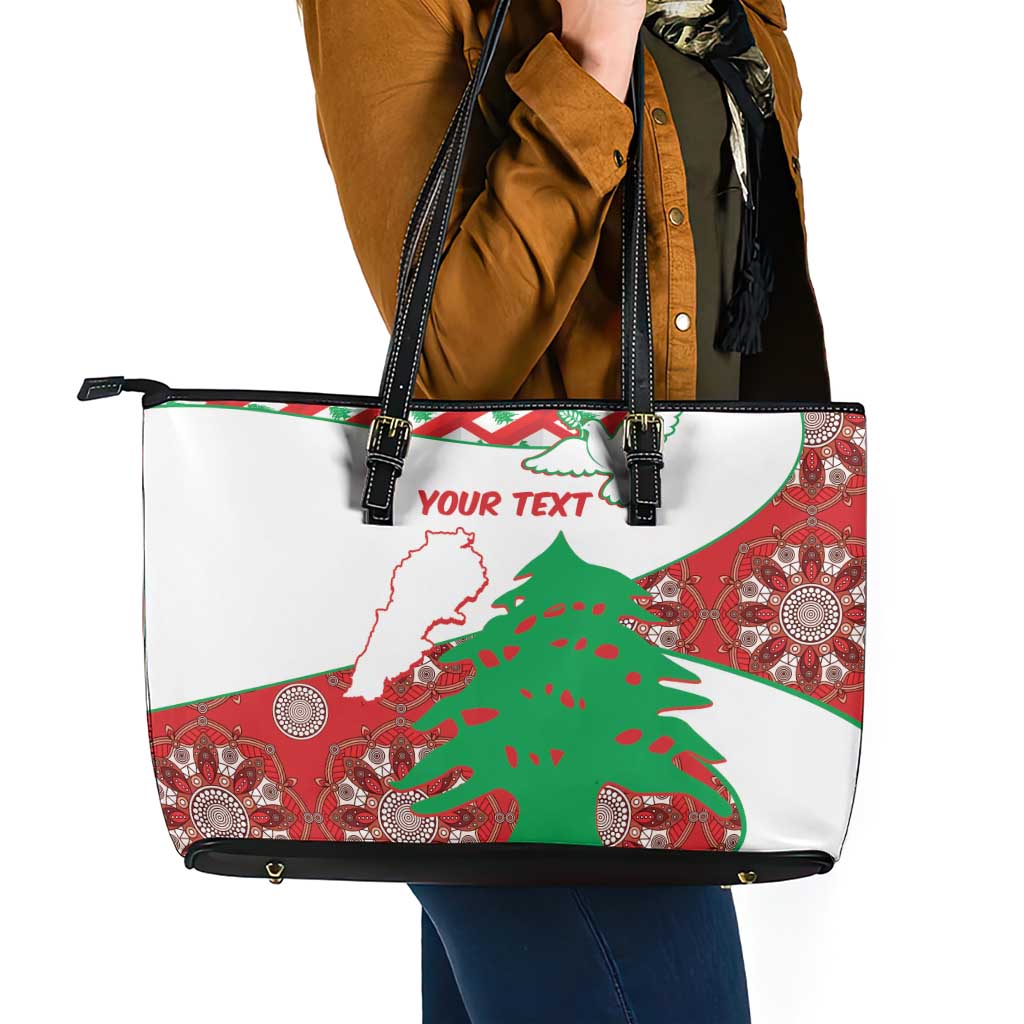 Personalised Lebanon Independence Day Leather Tote Bag Lebanese Map With Cedrus LT14