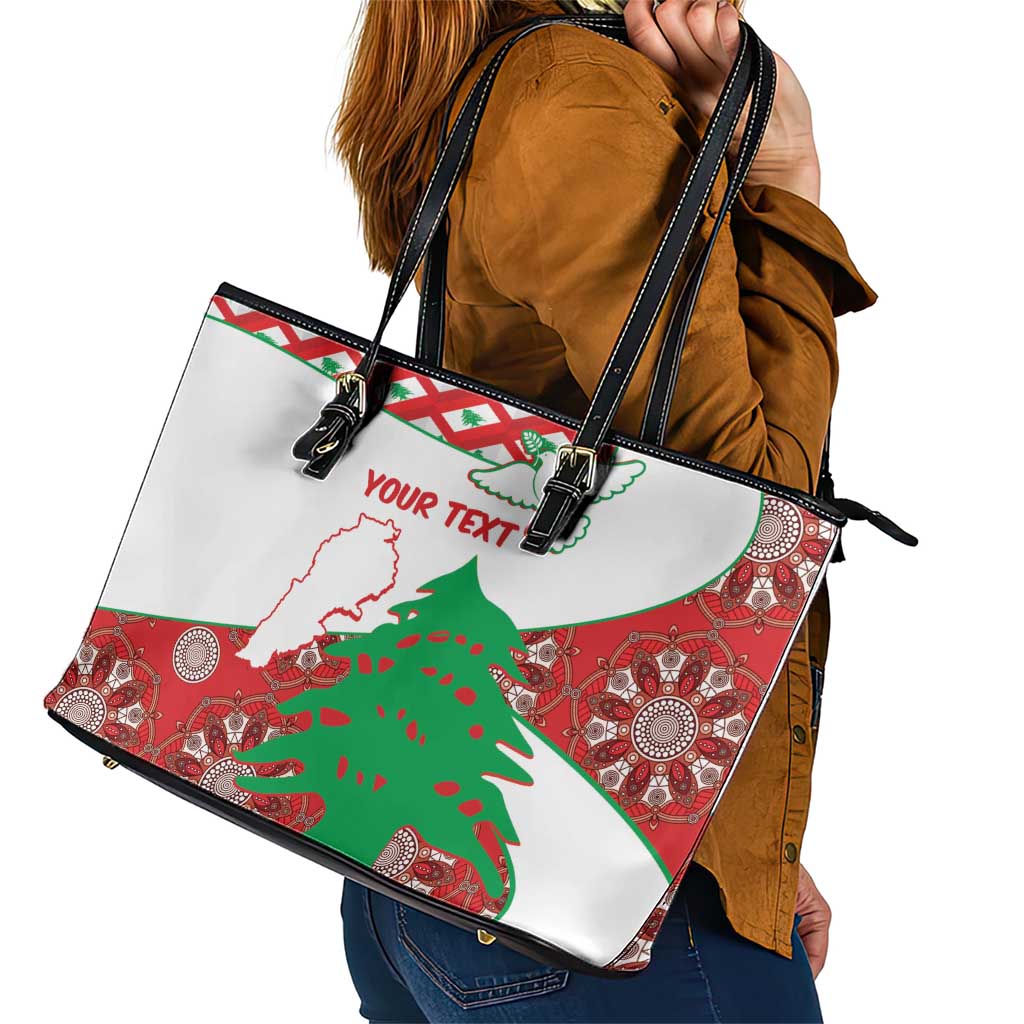 Personalised Lebanon Independence Day Leather Tote Bag Lebanese Map With Cedrus LT14