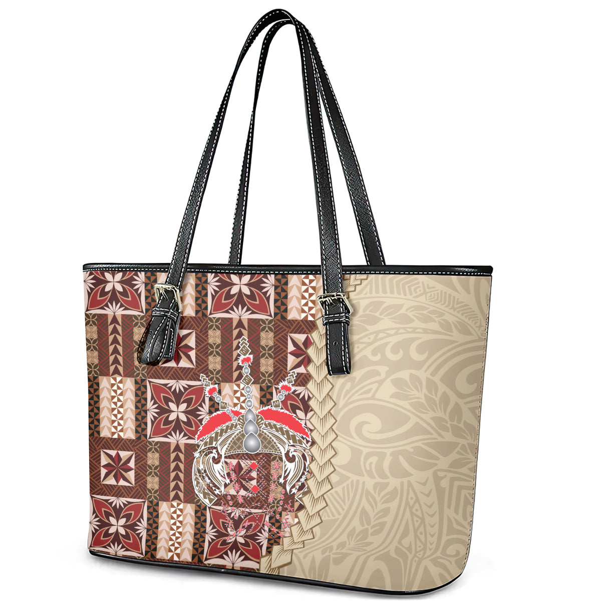 Samoa Tapau Leather Tote Bag Samoan Siapo Pattern LT14