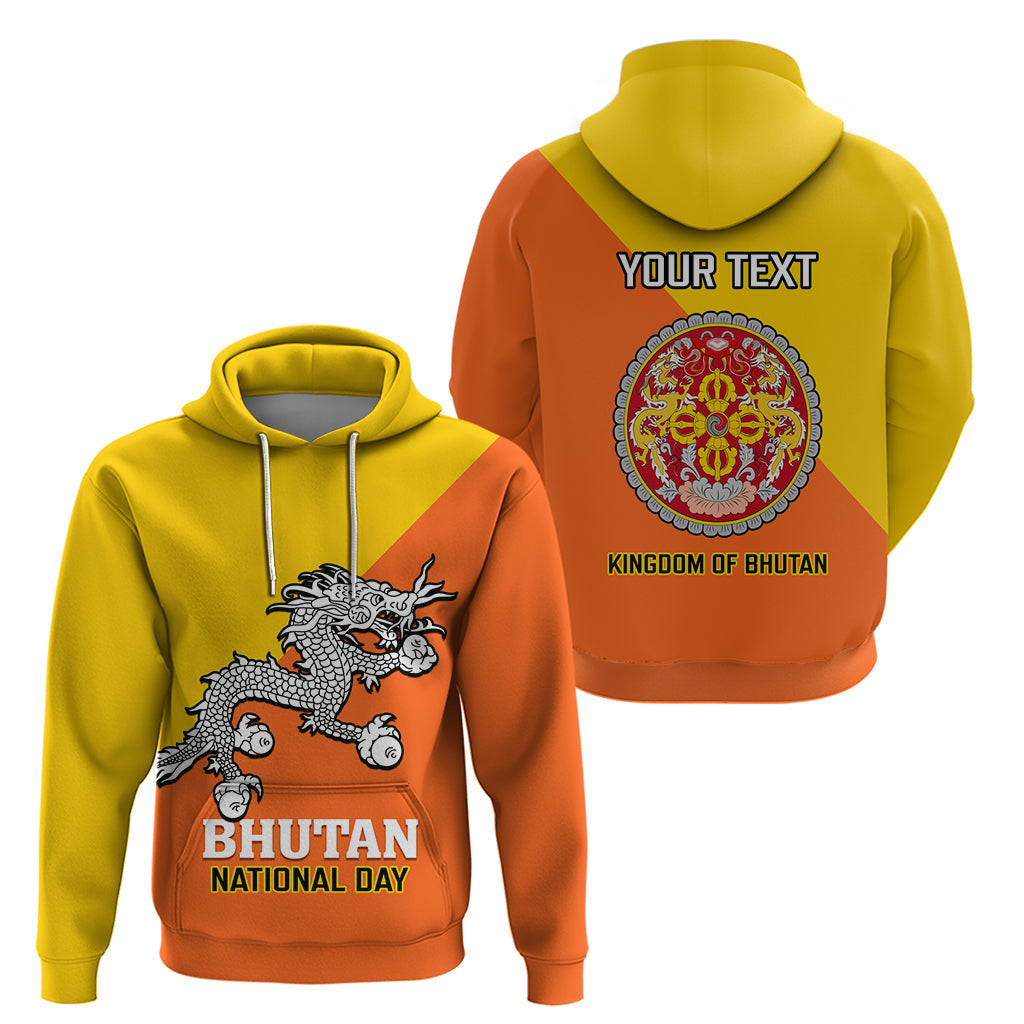 Personalised Bhutan National Day Hoodie Coat Of Arms Mix Flag Style LT14