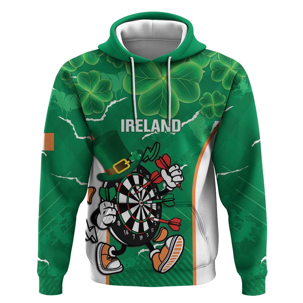 Personalised Ireland Darts Hoodie Irish Dartboard Mascot Shamrock Pattern LT14
