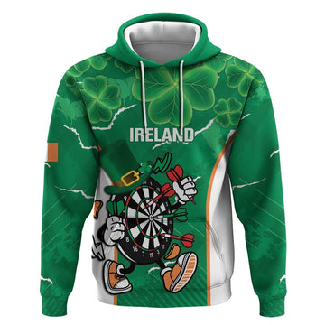 Personalised Ireland Darts Hoodie Irish Dartboard Mascot Shamrock Pattern LT14