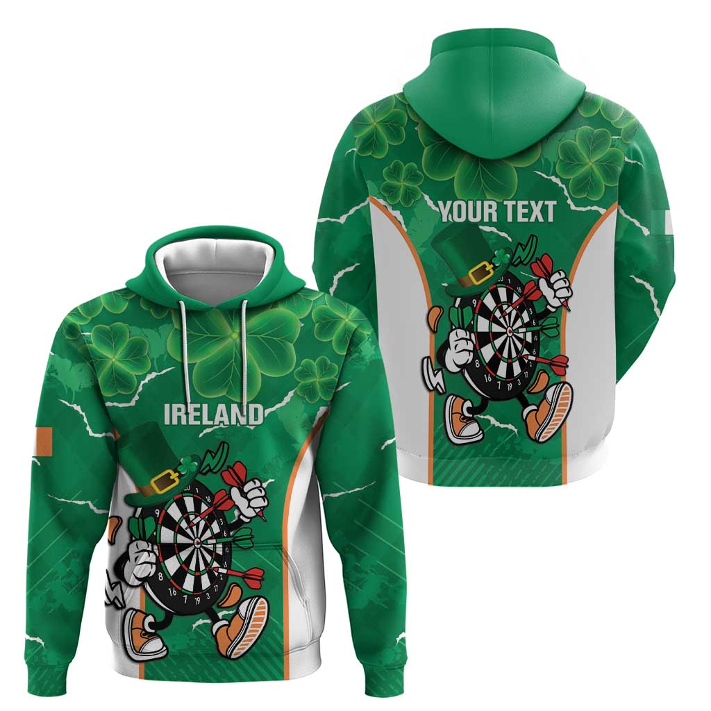 Personalised Ireland Darts Hoodie Irish Dartboard Mascot Shamrock Pattern LT14