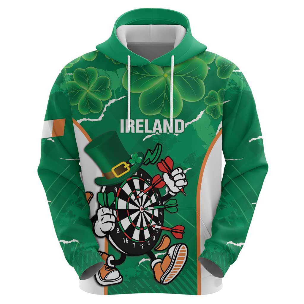 Personalised Ireland Darts Hoodie Irish Dartboard Mascot Shamrock Pattern LT14