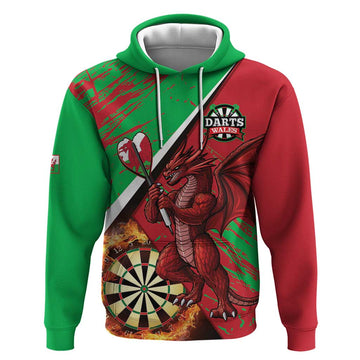 Personalised Wales Darts Hoodie Welsh Dragon - Grunge Style LT14