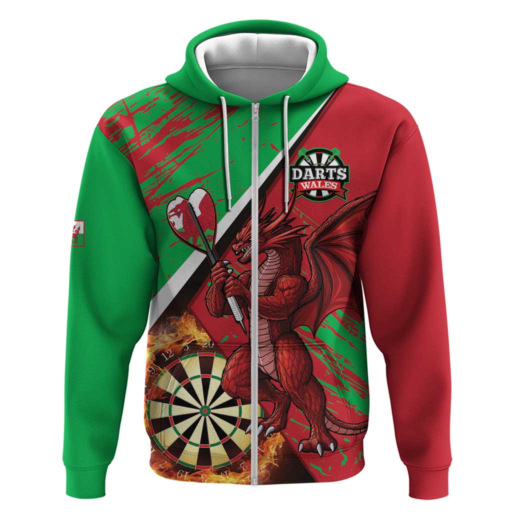 Personalised Wales Darts Hoodie Welsh Dragon - Grunge Style LT14