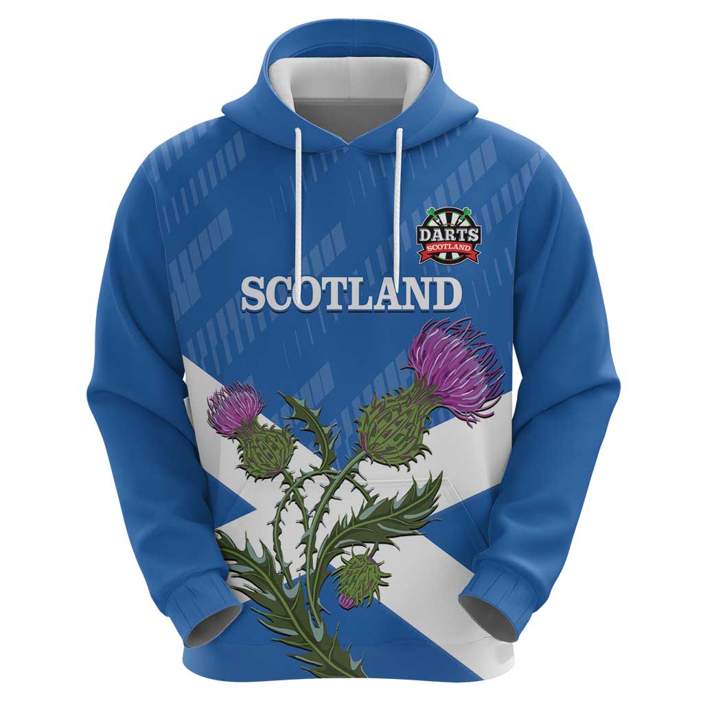 Personalised Scotland Darts Hoodie Scottish Thistle - Flag Style LT14