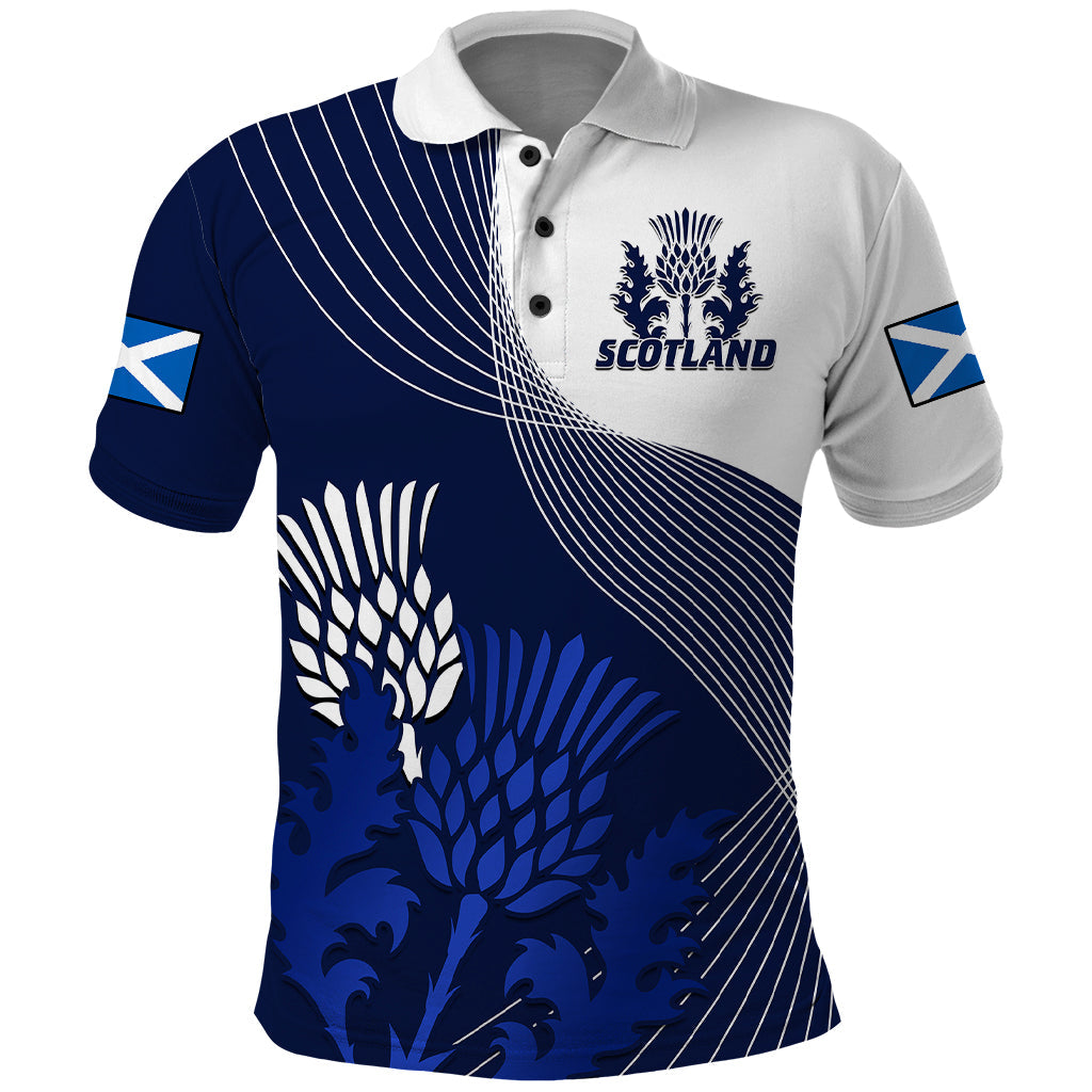 (Custom Text And Number) Scotland Rugby Polo Shirt Thistle Unique Go Scottish Blue Version LT14