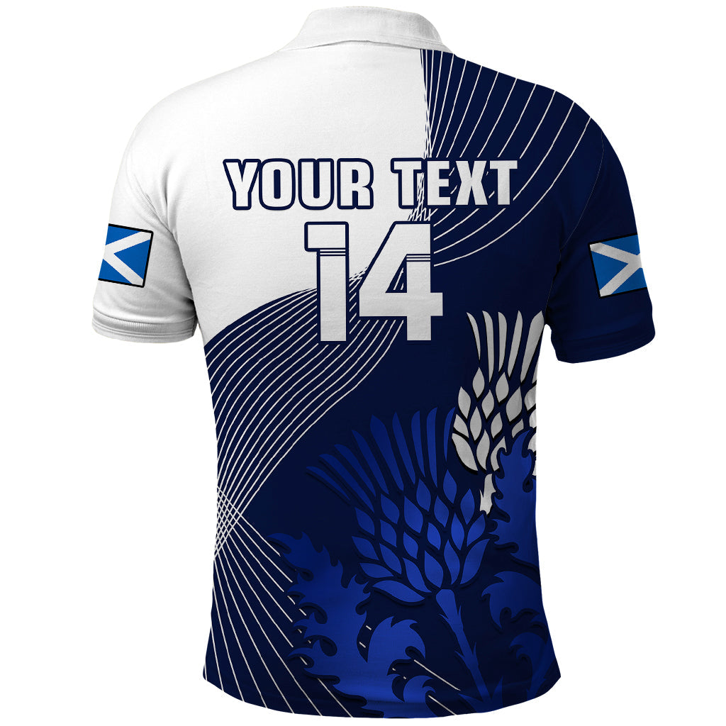 (Custom Text And Number) Scotland Rugby Polo Shirt Thistle Unique Go Scottish Blue Version LT14