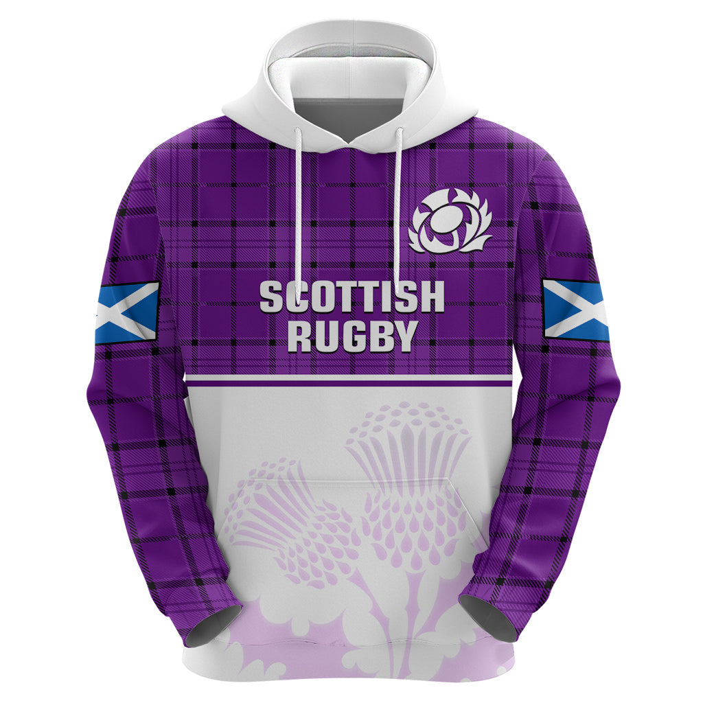 Scotland Rugby Hoodie Thistle Mix Tartan Scottish Map Sporty Version Purple LT14