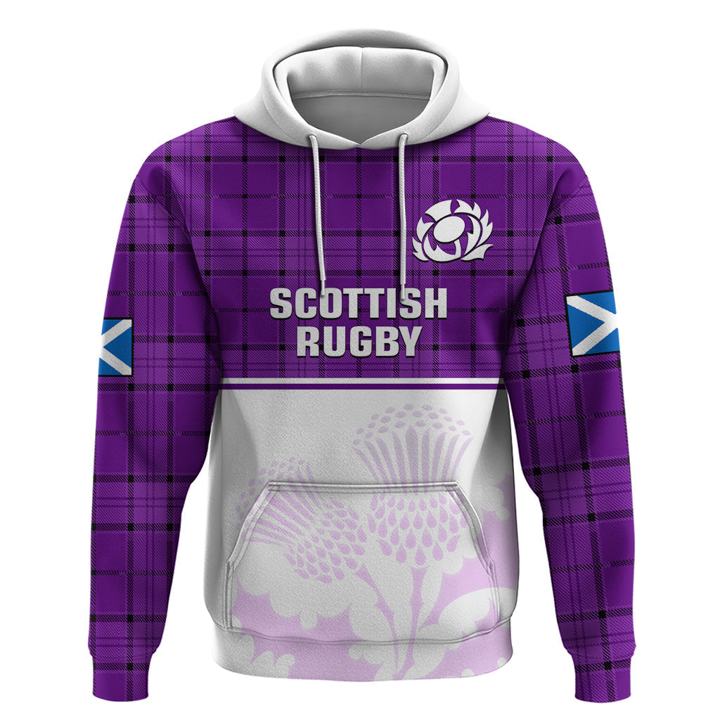 Custom Scotland Rugby Hoodie Thistle Mix Tartan Scottish Map Sporty Version Purple LT14