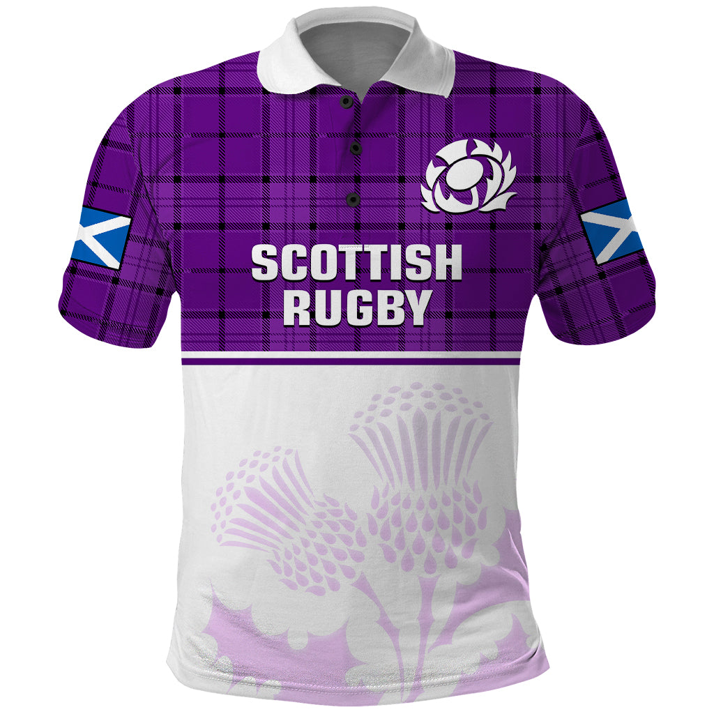 (Custom Text And Number) Scotland Rugby Polo Shirt Thistle Mix Tartan Scottish Map Sporty Version Purple LT14