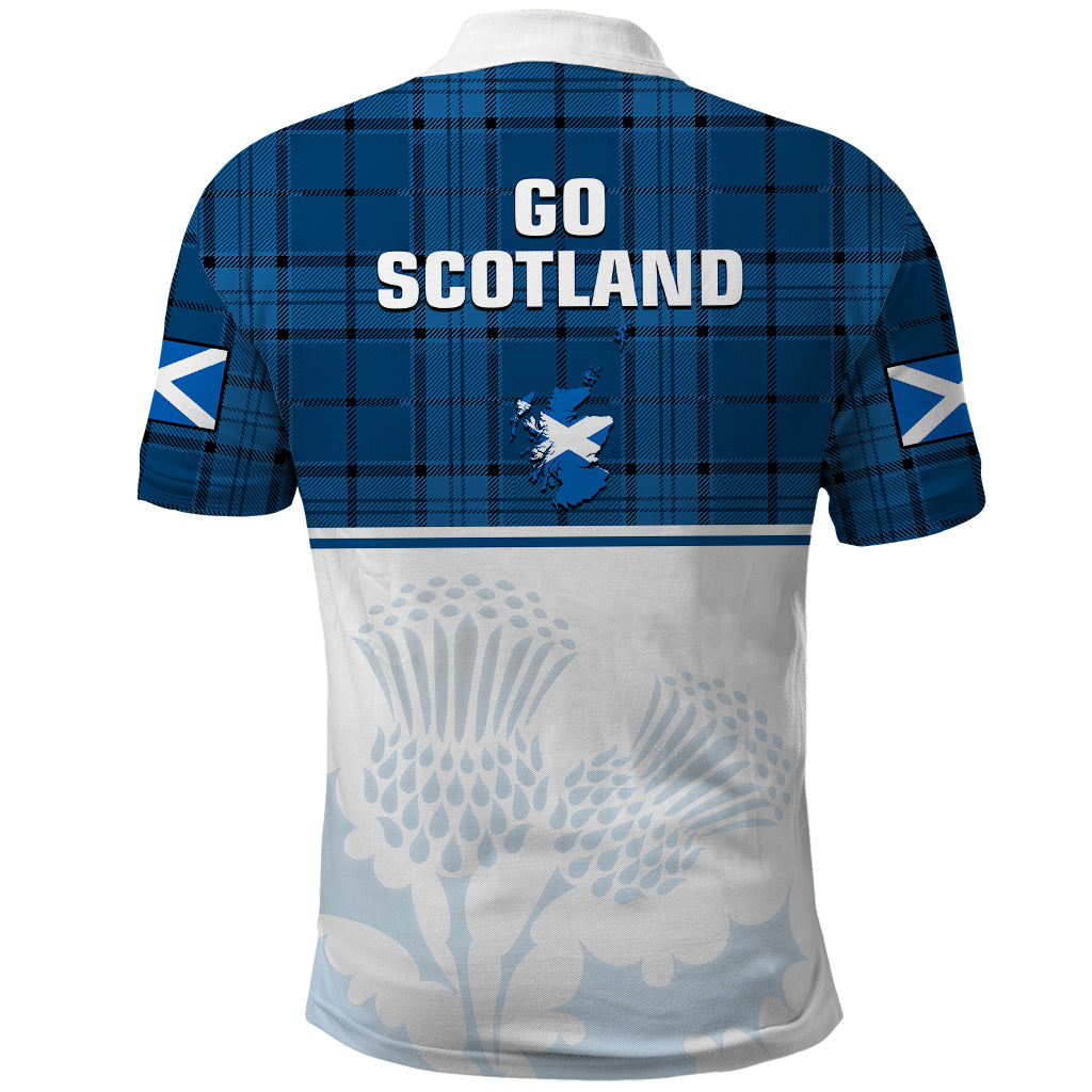 Scotland Rugby Polo Shirt Thistle Mix Tartan Scottish Map Sporty Version Blue LT14