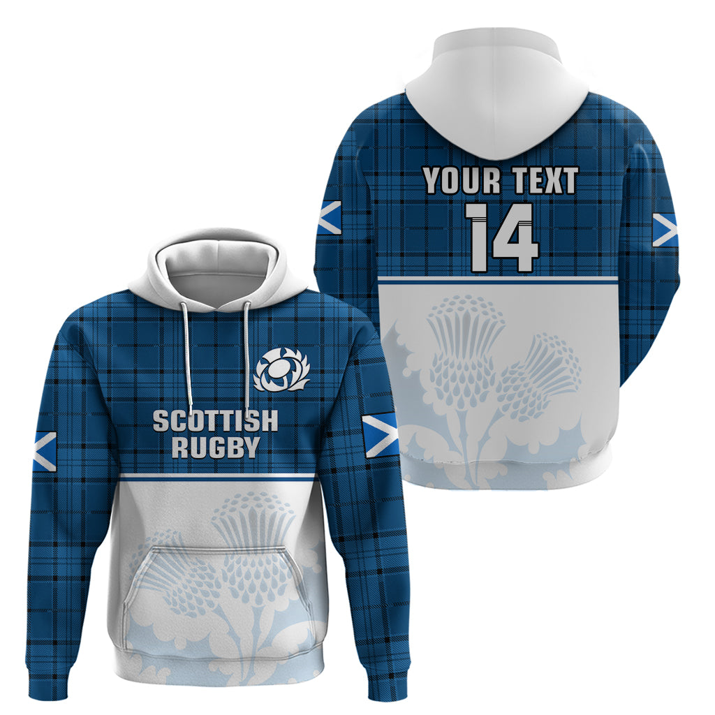 Custom Scotland Rugby Hoodie Thistle Mix Tartan Scottish Map Sporty Version Blue LT14