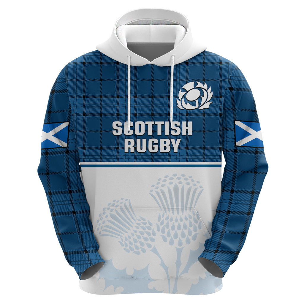 Custom Scotland Rugby Hoodie Thistle Mix Tartan Scottish Map Sporty Version Blue LT14