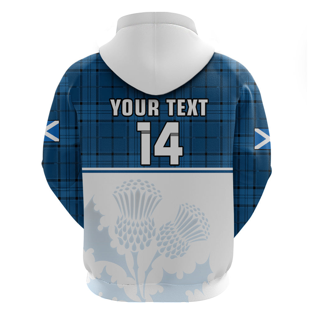 Custom Scotland Rugby Hoodie Thistle Mix Tartan Scottish Map Sporty Version Blue LT14