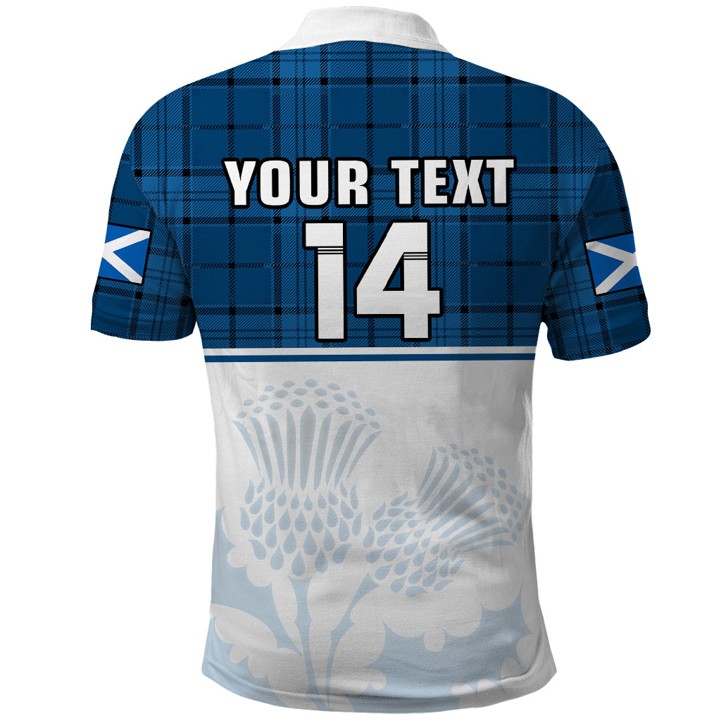 (Custom Text And Number) Scotland Rugby Polo Shirt Thistle Mix Tartan Scottish Map Sporty Version Blue LT14