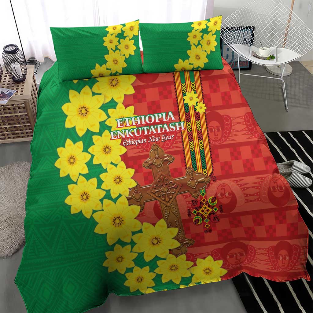 Enkutatash Ethiopia Bedding Set Melkam Addis Amet Adey Abeba Flower LT14
