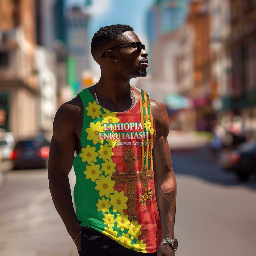 Enkutatash Ethiopia Men Tank Top Melkam Addis Amet Adey Abeba Flower LT14