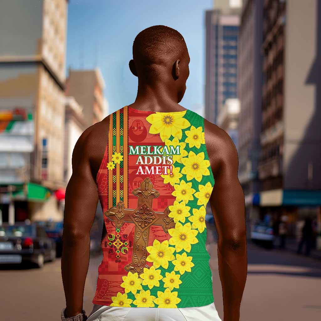 Enkutatash Ethiopia Men Tank Top Melkam Addis Amet Adey Abeba Flower LT14