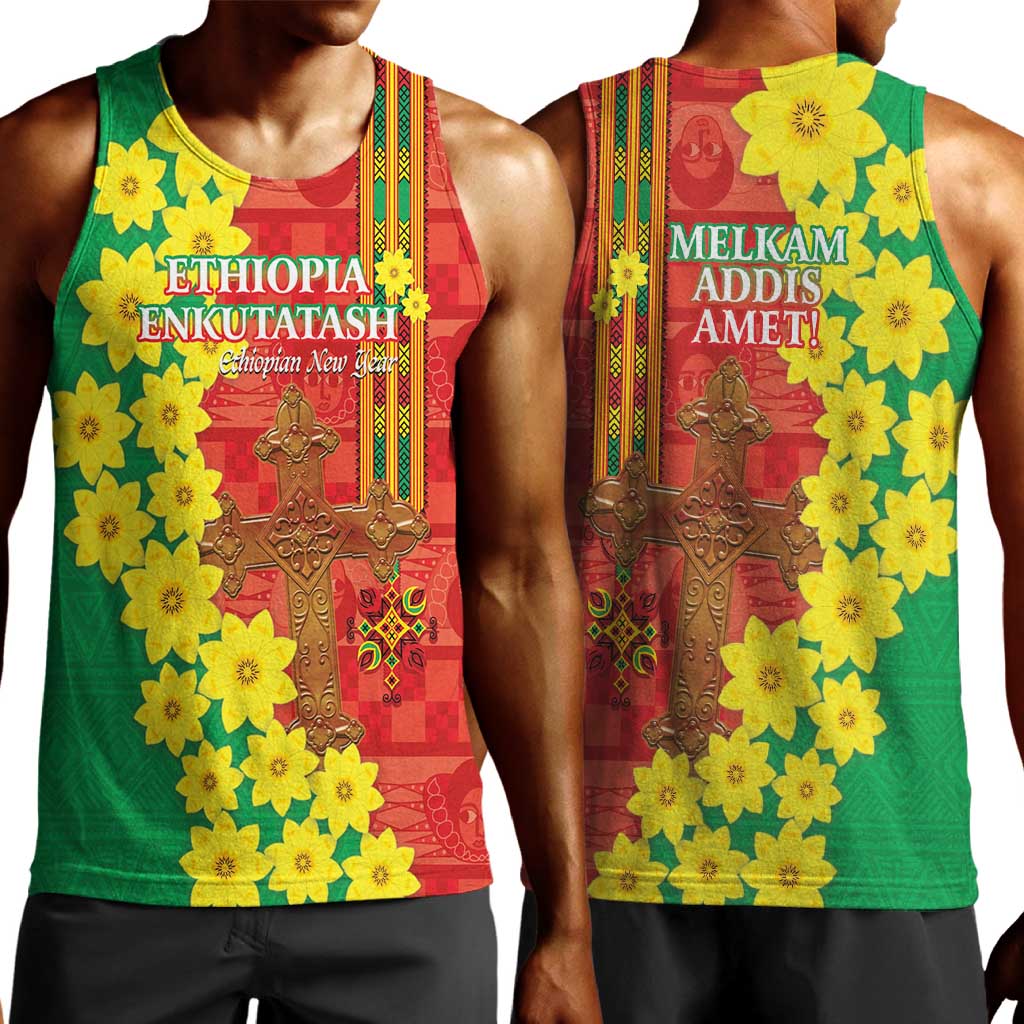 Enkutatash Ethiopia Men Tank Top Melkam Addis Amet Adey Abeba Flower LT14