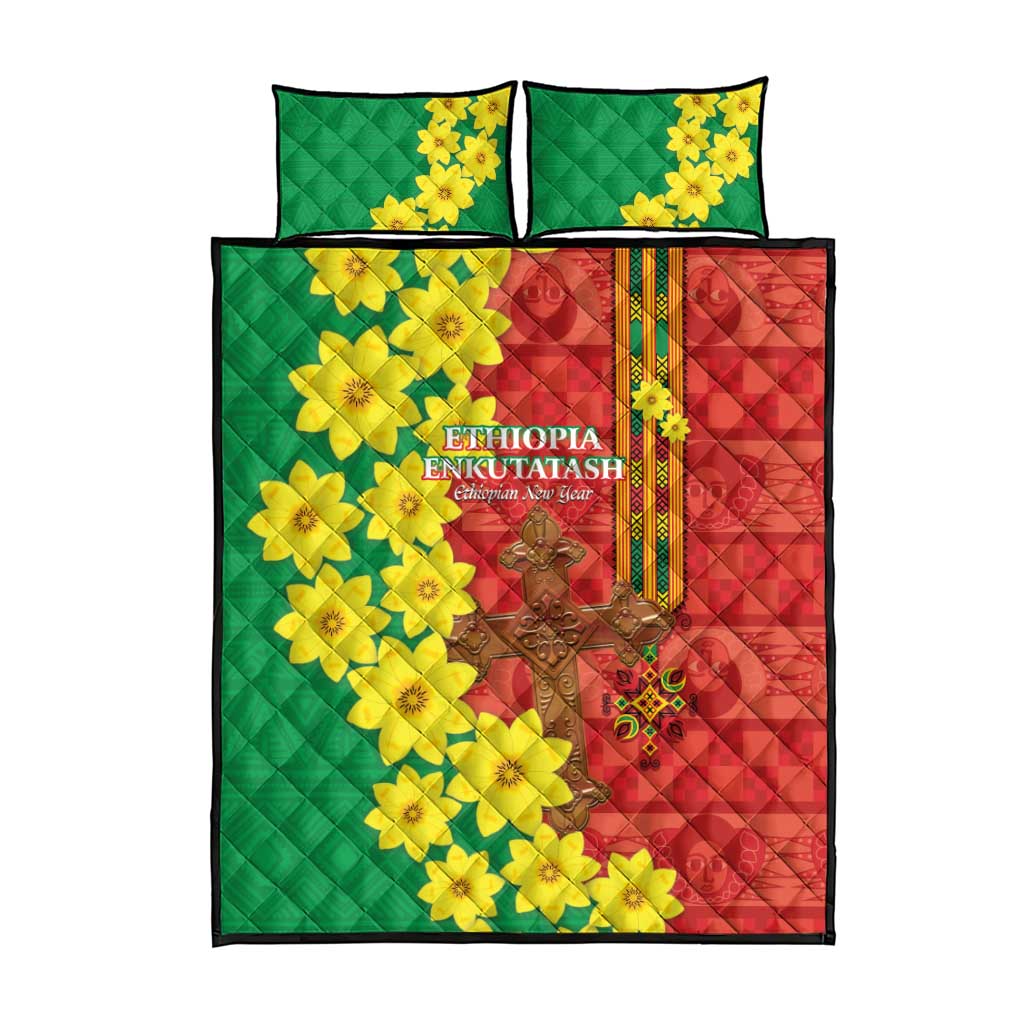 Enkutatash Ethiopia Quilt Bed Set Melkam Addis Amet Adey Abeba Flower LT14
