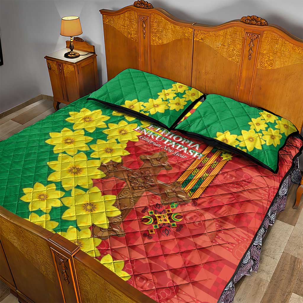 Enkutatash Ethiopia Quilt Bed Set Melkam Addis Amet Adey Abeba Flower LT14