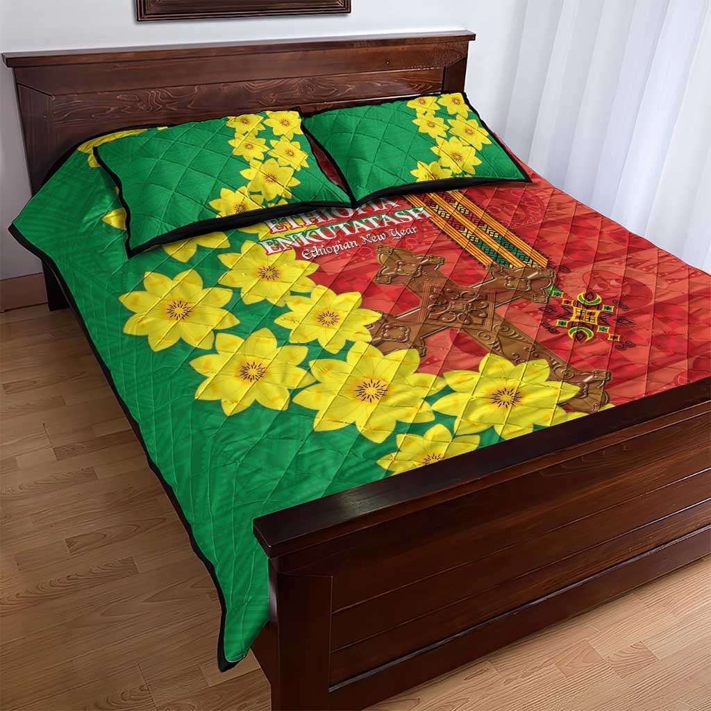 Enkutatash Ethiopia Quilt Bed Set Melkam Addis Amet Adey Abeba Flower LT14