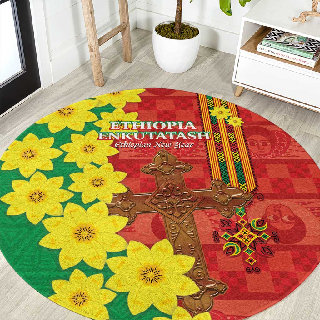 Enkutatash Ethiopia Round Carpet Melkam Addis Amet Adey Abeba Flower LT14