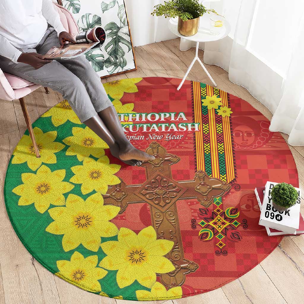 Enkutatash Ethiopia Round Carpet Melkam Addis Amet Adey Abeba Flower LT14