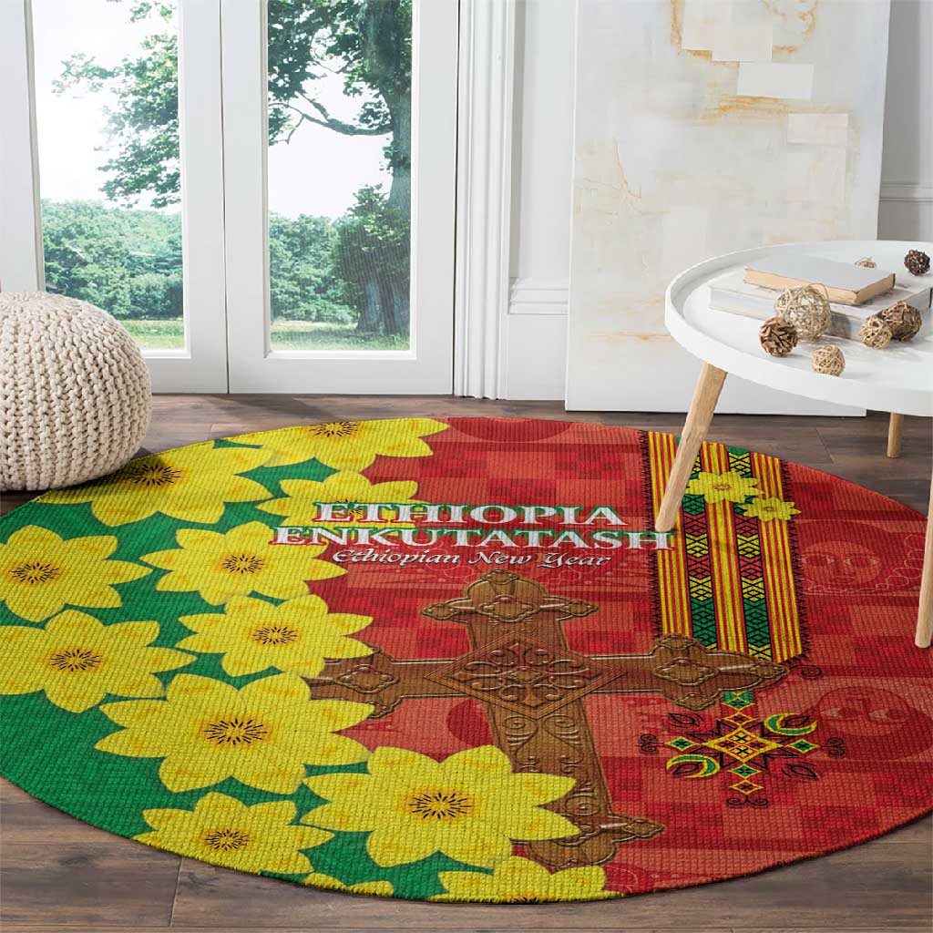 Enkutatash Ethiopia Round Carpet Melkam Addis Amet Adey Abeba Flower LT14