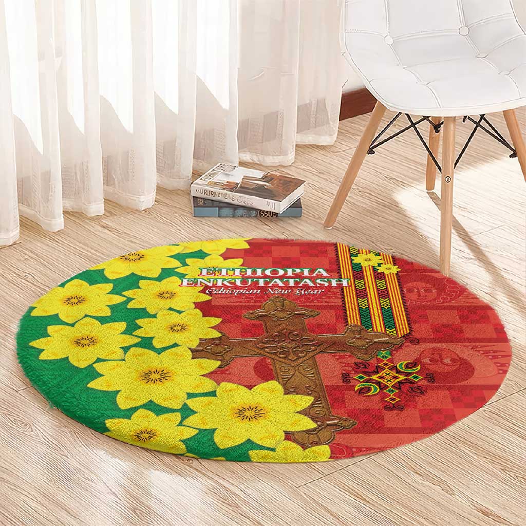 Enkutatash Ethiopia Round Carpet Melkam Addis Amet Adey Abeba Flower LT14