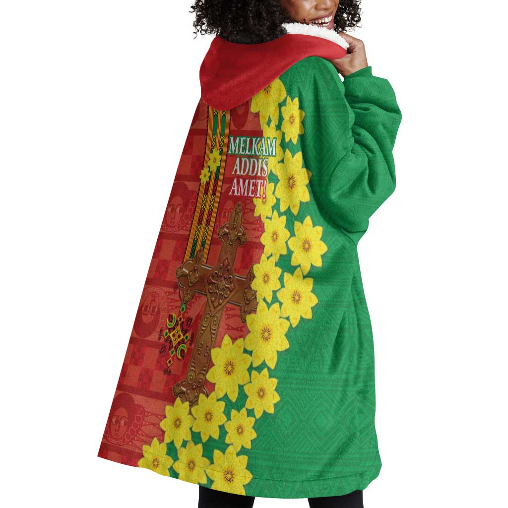 Enkutatash Ethiopia Wearable Blanket Hoodie Melkam Addis Amet Adey Abeba Flower LT14